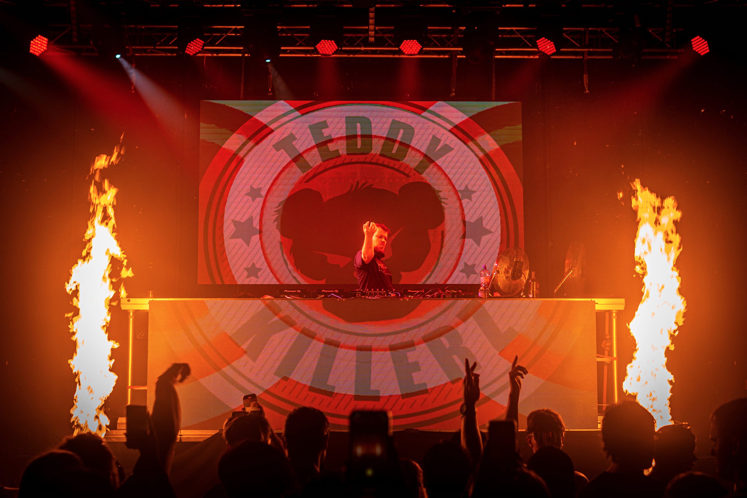 Indoor fire show at a club night
